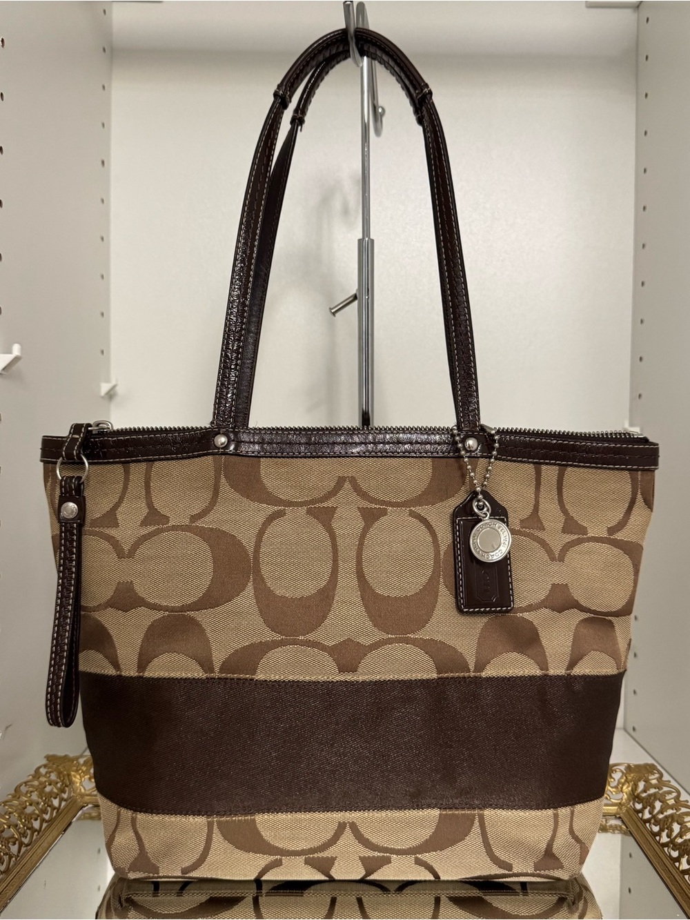 Vintage Coach Signature Zip Tote Bag – Brown/Tan